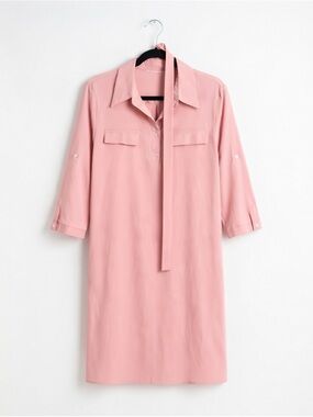 Blush Pink Tie-Neck Shift Dress